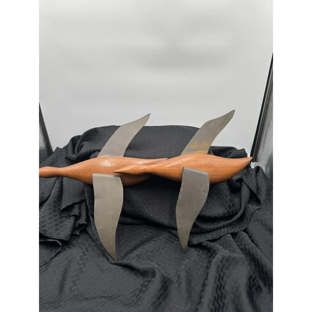 Pair Of Flying Wooden Geese With Metal Wings
